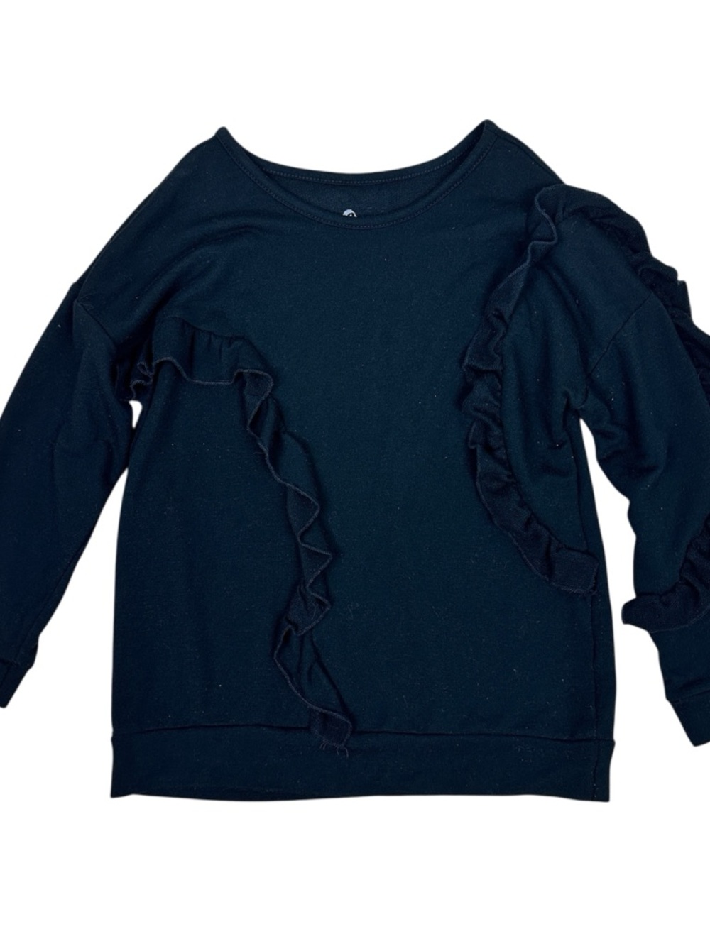 Girls Afton Street Black Ruffle Detail Long Sleeve Top